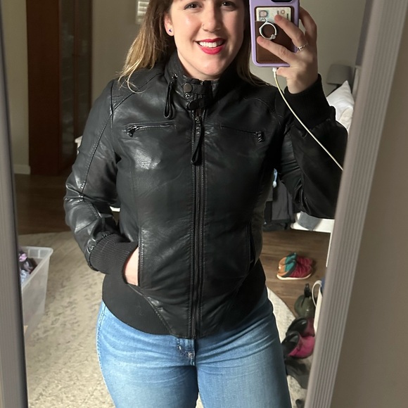 Ci Sono Black Faux Leather Moto Jacket Size Medium - Picture 2 of 6